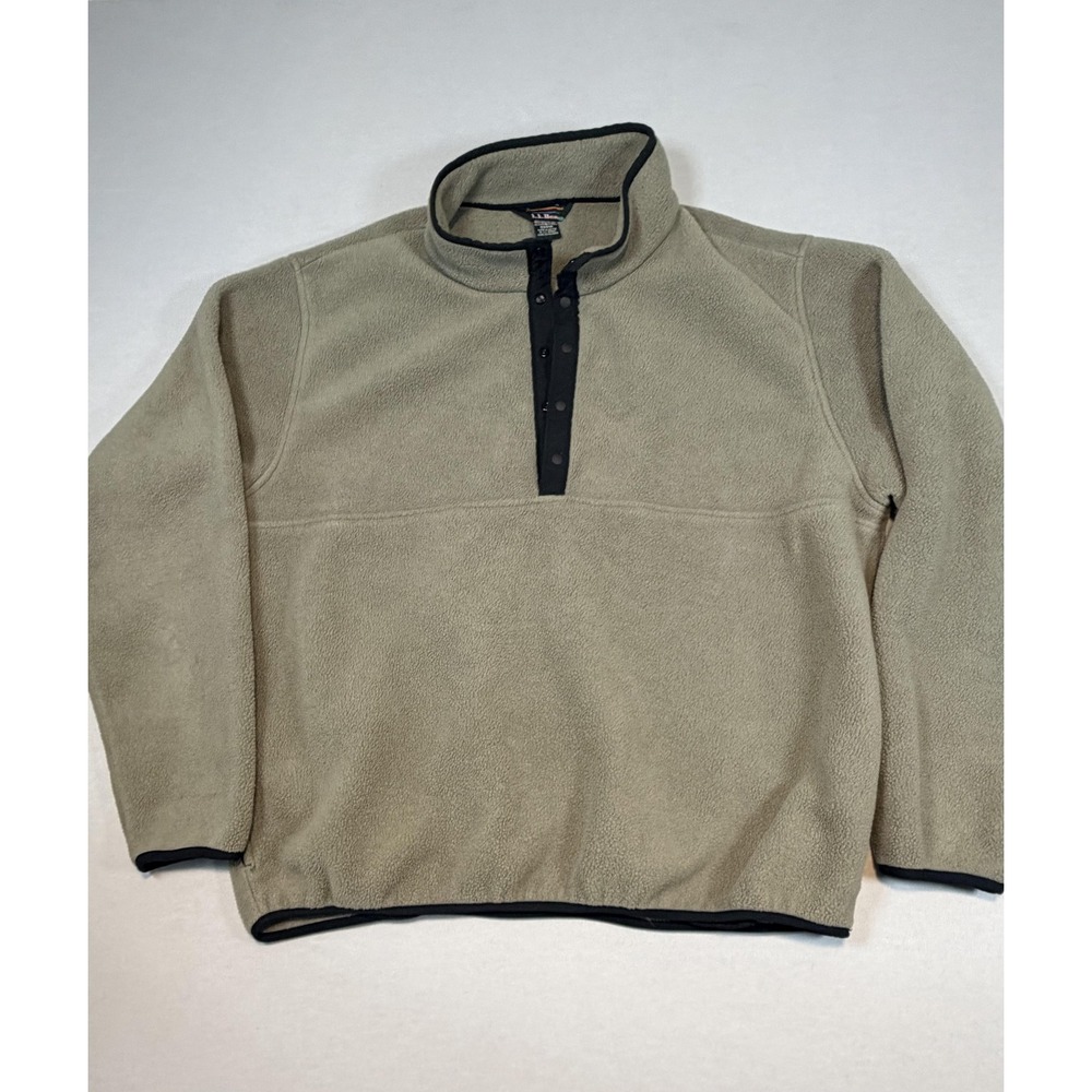 L.L. Bean Jacket Mens XL Beige Polartec Fleece Snap Windbreaker Pullover Outdoor